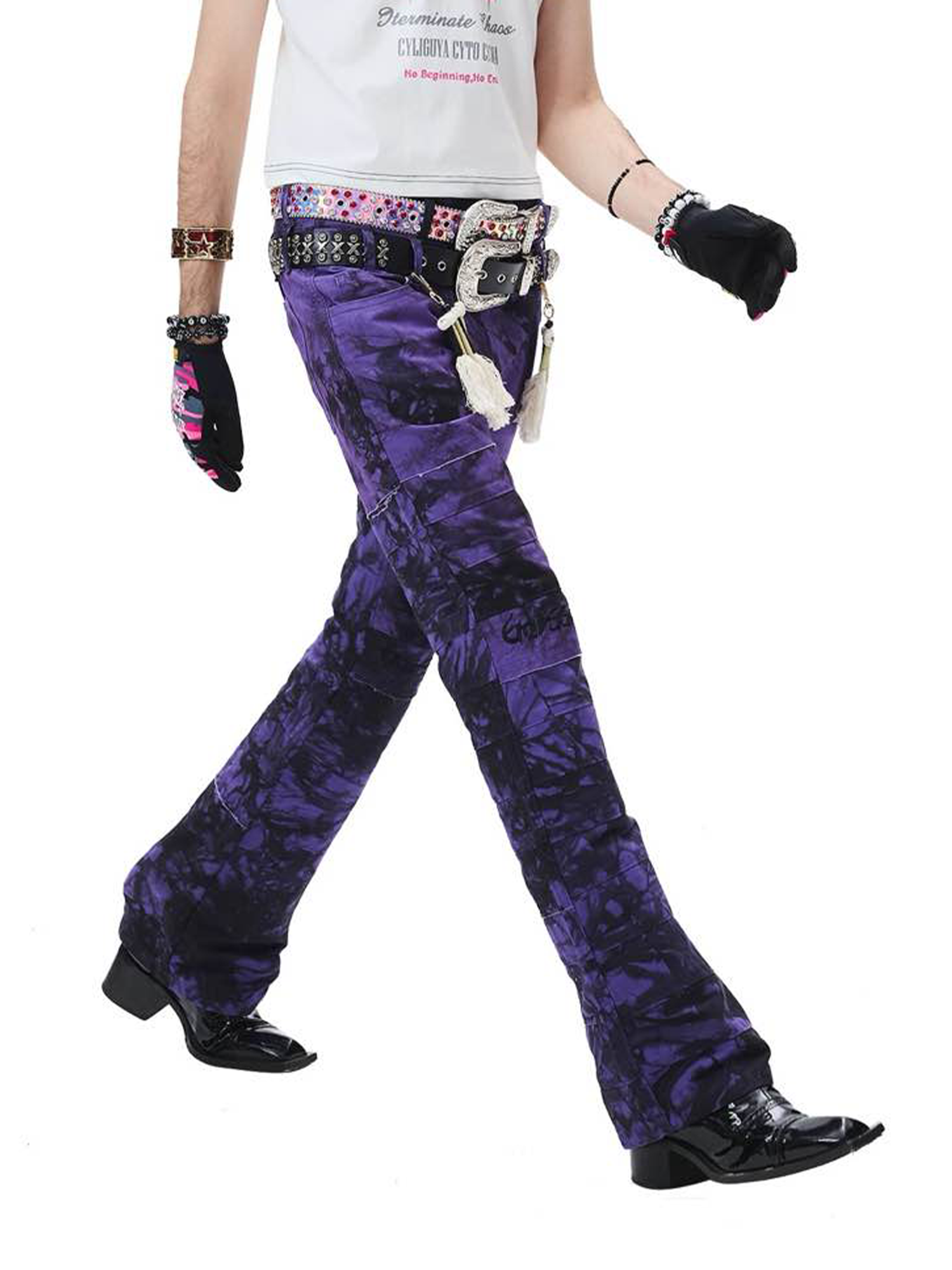 ERISSTOFF Tie-Dye Dual-Waist Flared Jeans-Jeans-S / 29"-Free Shipping Leatheretro