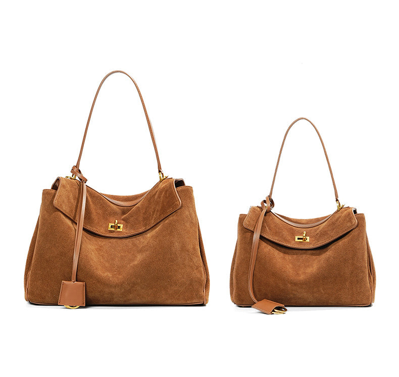 Luxury Large Capacity Genuine Leather Women's Tote with Detachable Strap, Elegant Shoulder & Underarm Purse for Fall/Winter-Handbags-Dark coffee large (frosted suede)-Free Shipping Leatheretro