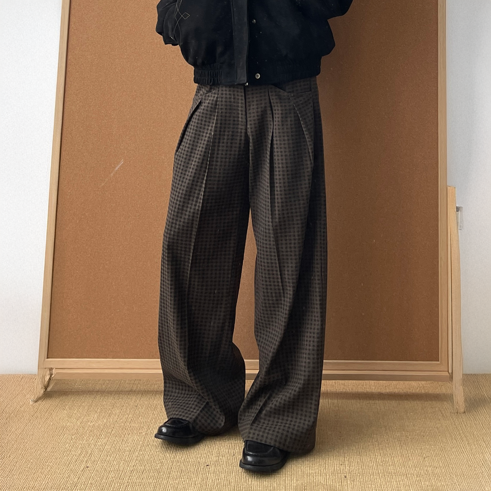 OKAYTHXBYE Retro Checks Double-Pleated Trousers-Pants-S-Free Shipping Leatheretro