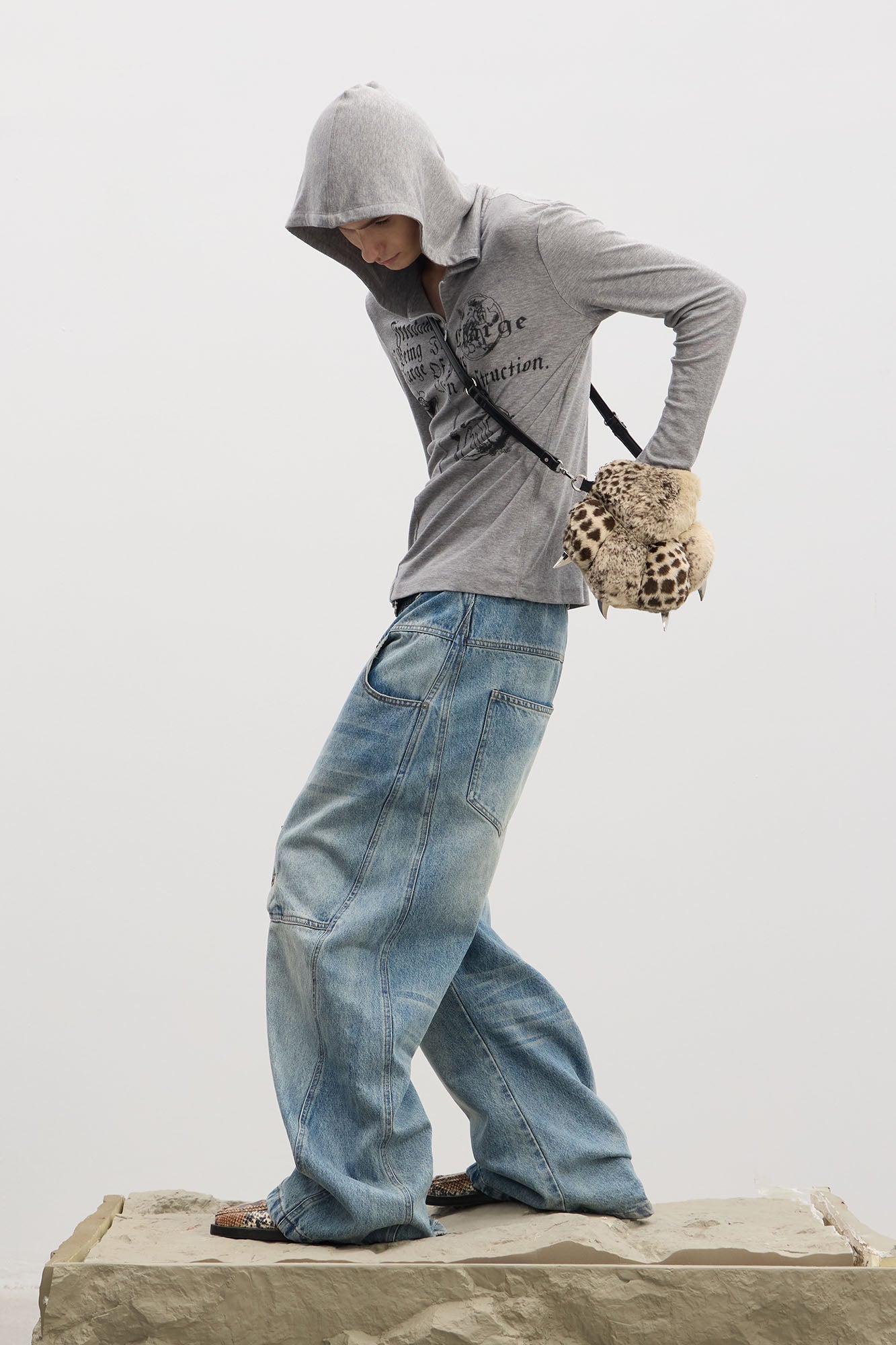 DND4DES Asymmetric Button-Fly Panel Washed Jeans-Jeans-XS-Blue-Free Shipping Leatheretro