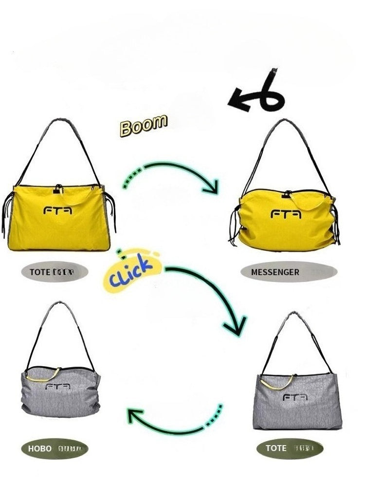 BOOM AB Side The Versatile Voyager: Reversible Tote & Crossbody Bag-Yellow Gray-Large-Free Shipping Leatheretro