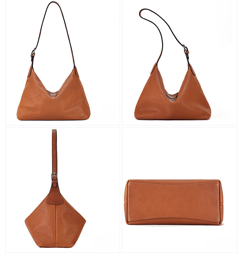 Vegetable-Tanned Leather Shoulder Bag-Black-Free Shipping Leatheretro