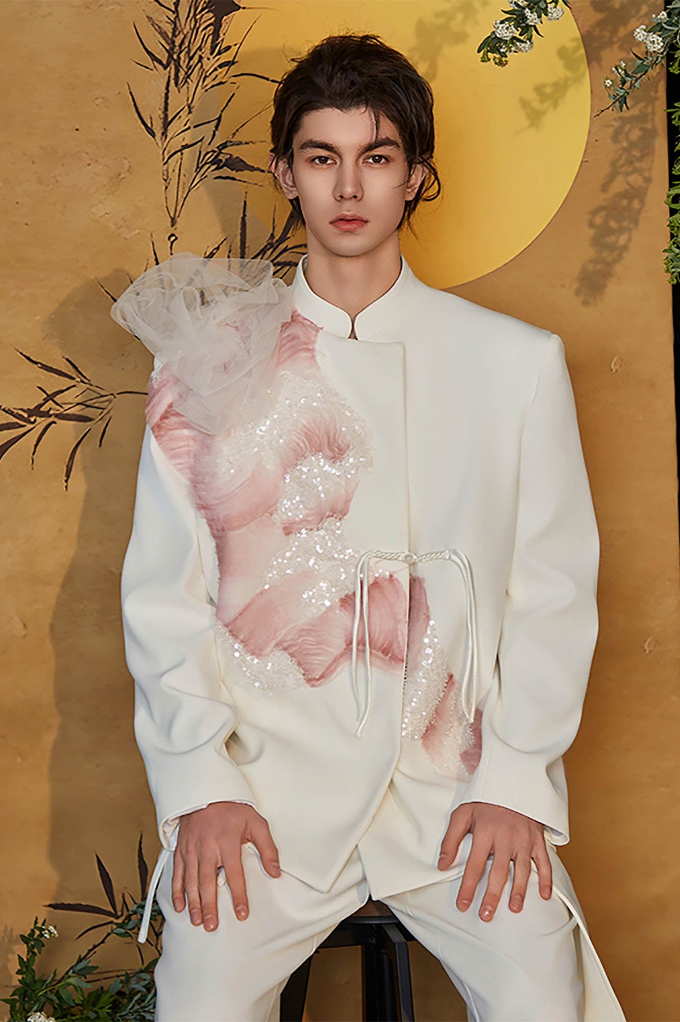 JIECHI Asymmetrical Ruffled Tulle Embellished Blazer-Jacket-M-Free Shipping Leatheretro