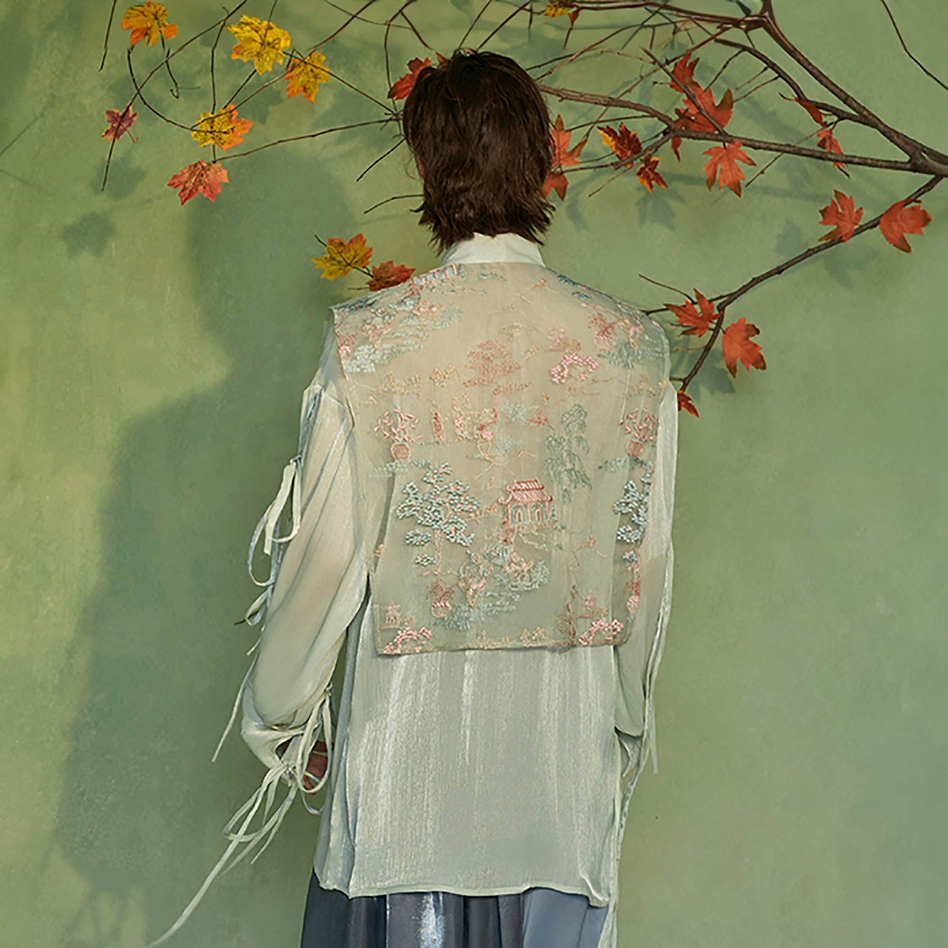 JIECHI Embroidery Double-Layered Vest Silky Shirt-Shirt-M-Free Shipping Leatheretro