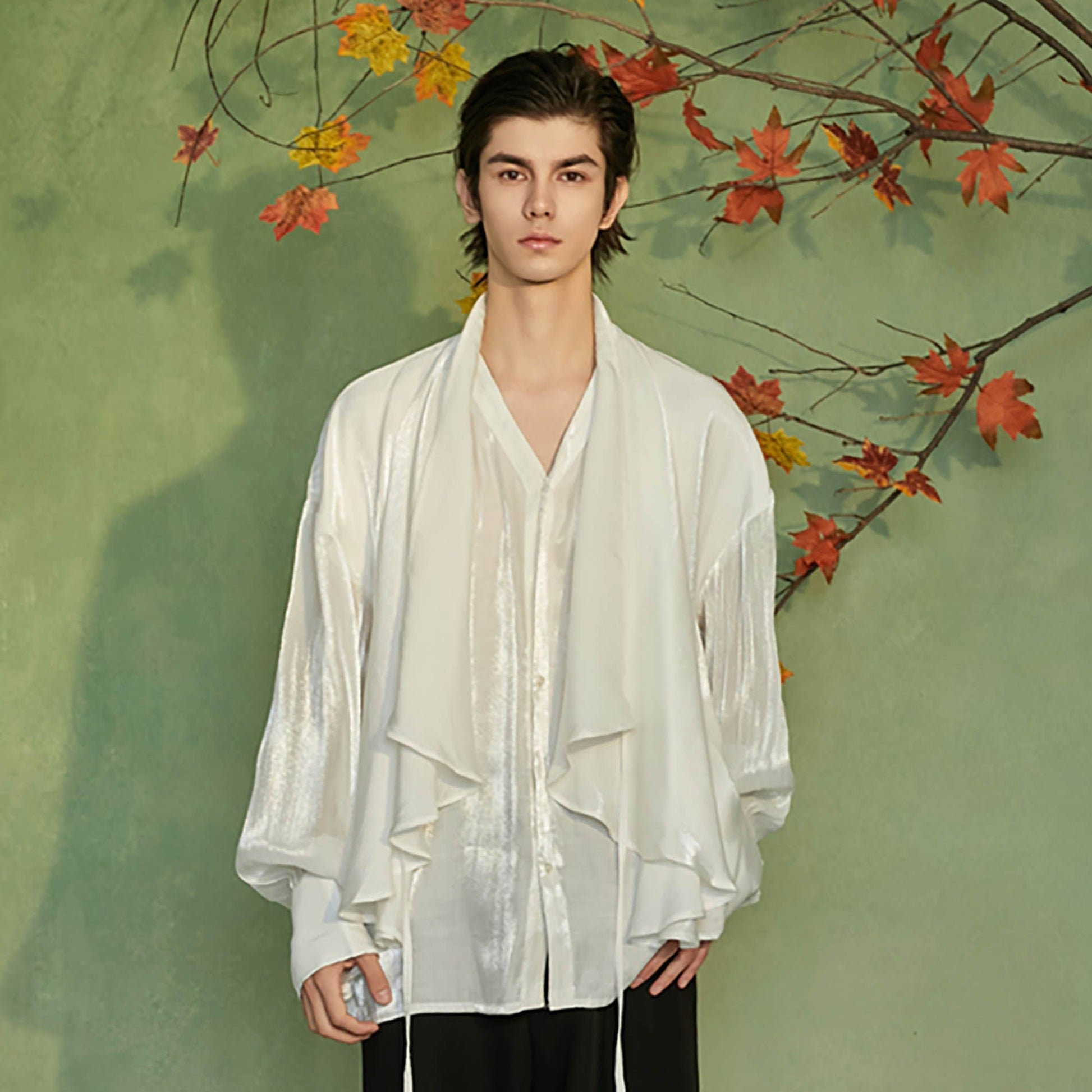 JIECHI Draped Cape Satin Shirt-Shirt-M-Free Shipping Leatheretro