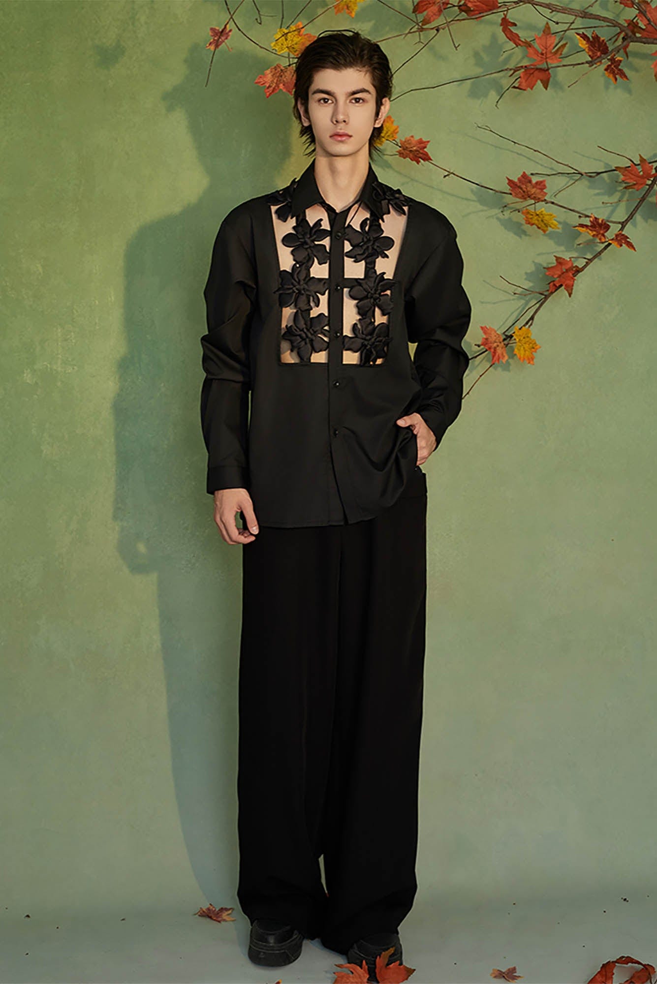 JIECHI Midnight Lily Cut-Out Shirt-Shirt-M-Free Shipping Leatheretro