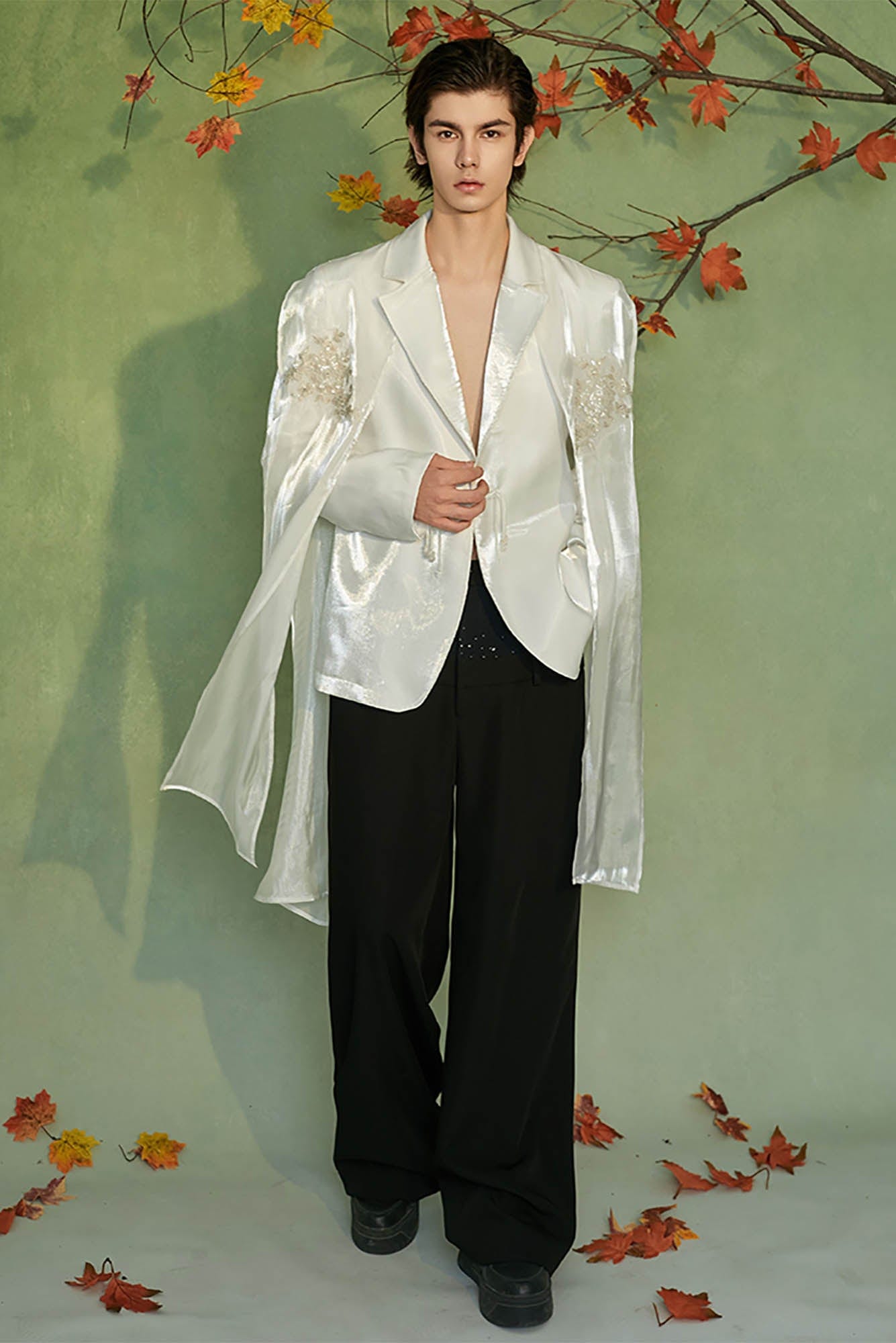 JIECHI Floral Embellished Cape Satin Blazer-Jacket-M-Free Shipping Leatheretro