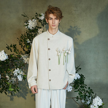 JIECHI Asym Placket Floral Embellished Blazer-Jacket-M (Preorder)-Free Shipping Leatheretro