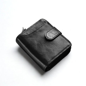 Men's Leather Multiple Card Slots Wallet - Compact Solid Color Money Bag-Wallets & Money Clips-Black-Free Shipping Leatheretro