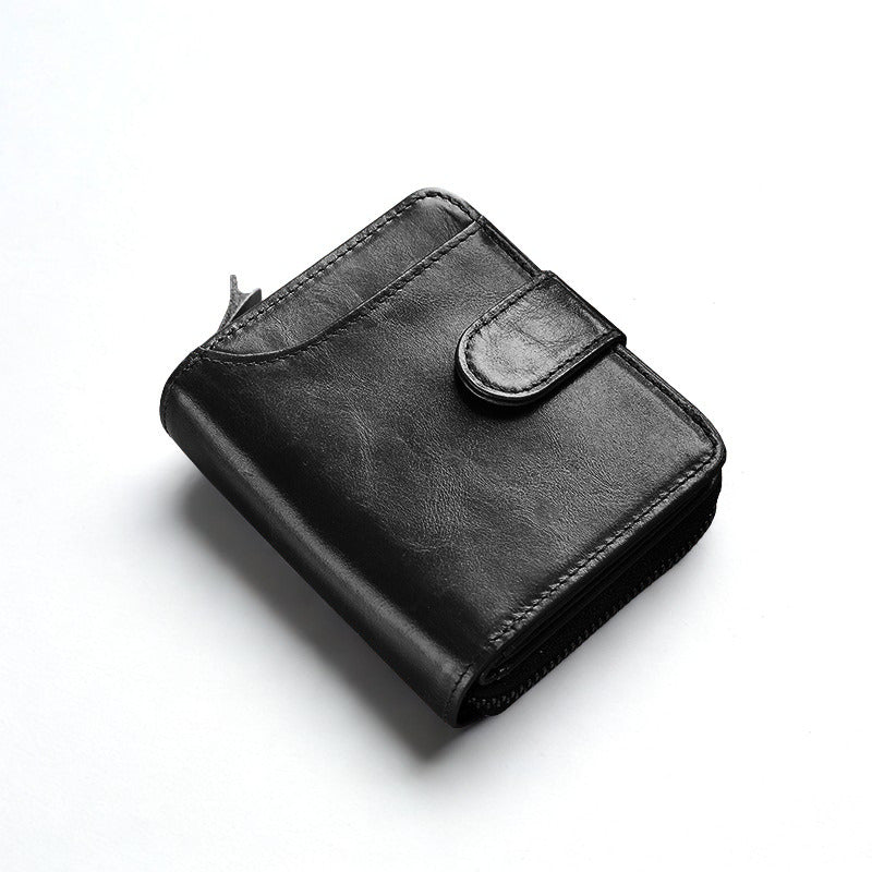 Men's Leather Multiple Card Slots Wallet - Compact Solid Color Money Bag-Wallets & Money Clips-Black-Free Shipping Leatheretro