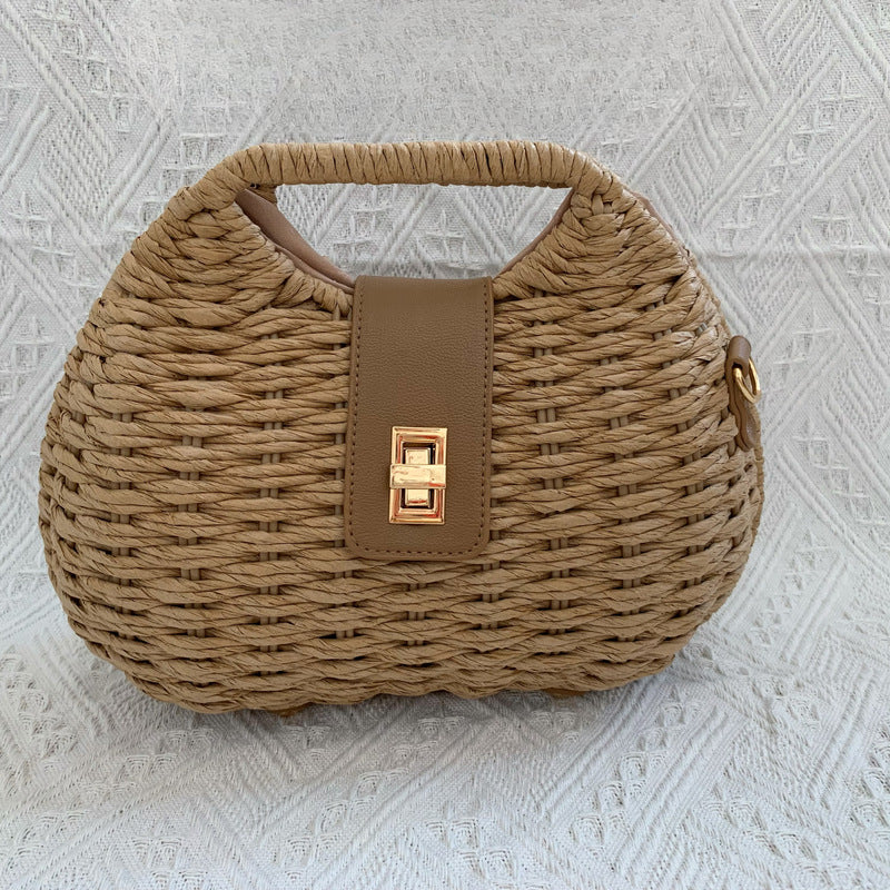 Stylish Women's Crossbody Shell Straw Bag-Khaki-Free Shipping Leatheretro