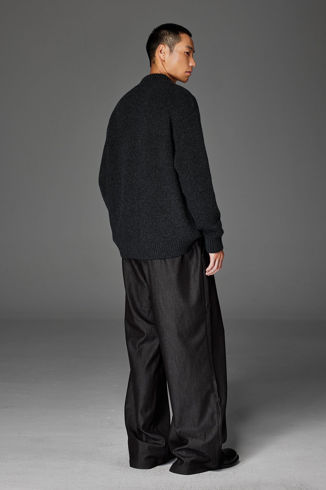 CATSSTAC Wool-Blend Shawl-Collar Cable Knit Sweater-Sweater-M-Dark Gray-Free Shipping Leatheretro