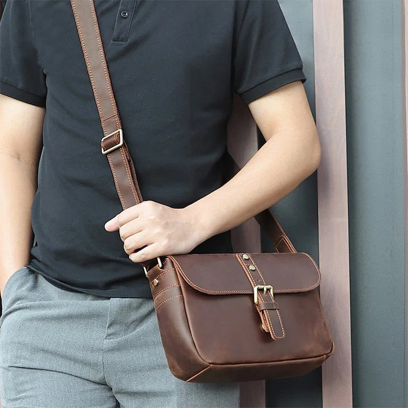 Genuine Leather Male Female Crossbody Bag-Handbags-Brown-Free Shipping Leatheretro