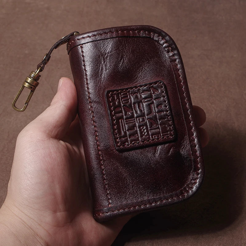 Vintage Luxury Genuine Leather Car Key Bag - Multipurpose Wallet Card Holder-Key Organizer-Dark Coffee-Free Shipping Leatheretro