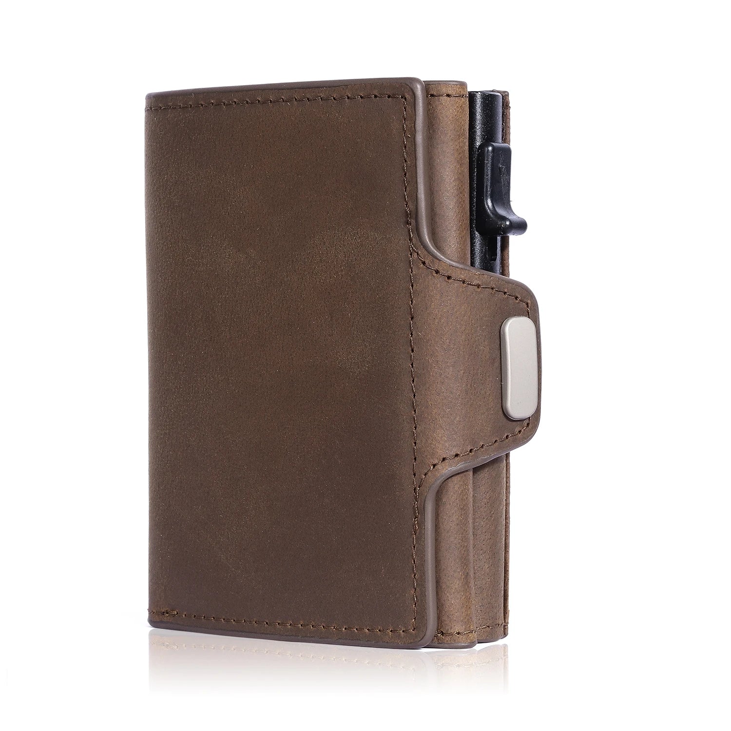 Pop-Up Leather Card Holder Wallet - Minimalist Bag Compartment For Notes-Wallets & Money Clips-Dark Coffee-Free Shipping Leatheretro
