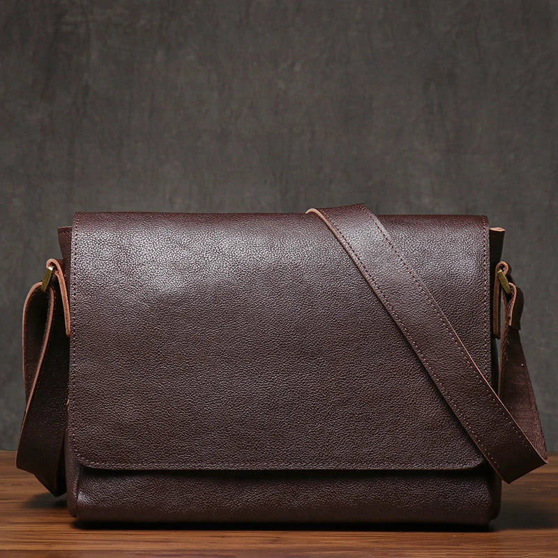 Crazy Horse Leather Messenger Bag - Men's Vintage Flap Crossbody Bags-Messenger Bag-Dark Coffee-Free Shipping Leatheretro