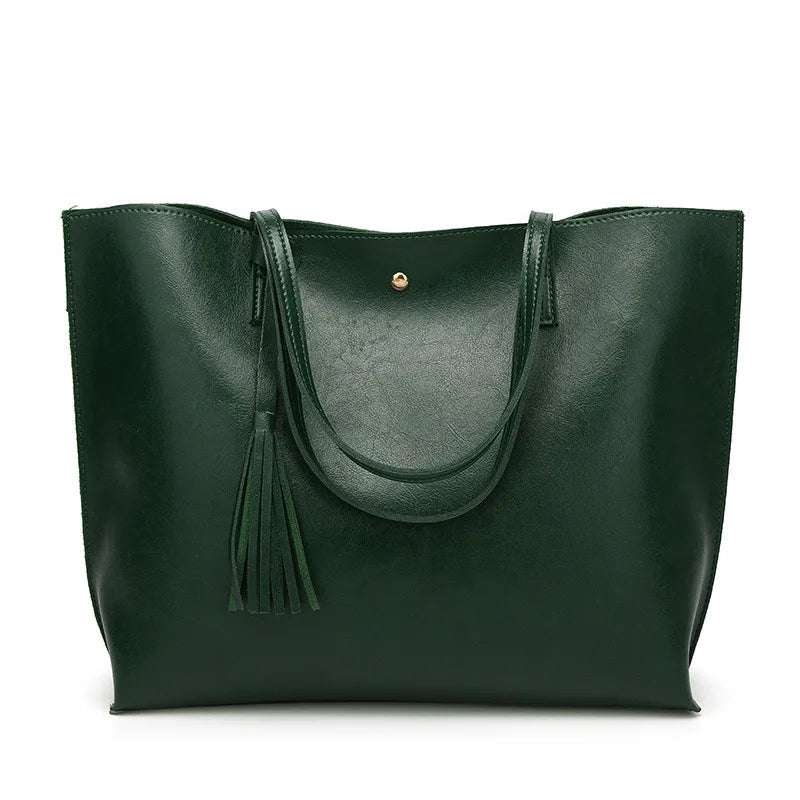 Women’s Oil Wax Leather Shoulder Bag – Large Tote Handbag-Tote Bag-Dark Green-Free Shipping Leatheretro