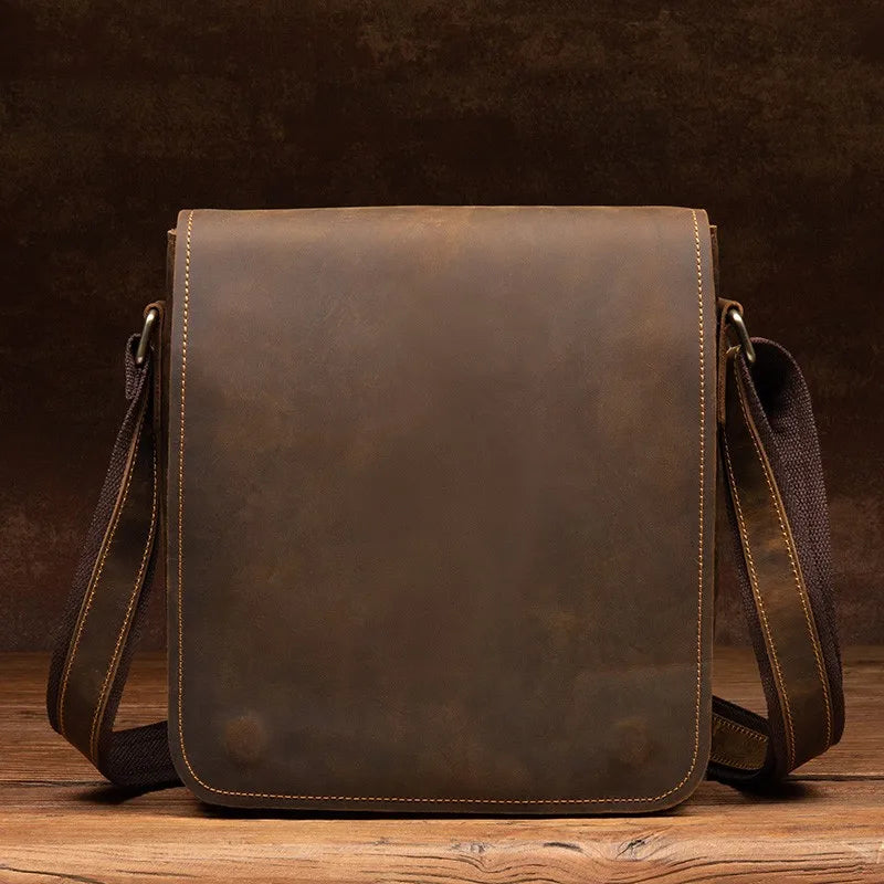 Handmade Crazy Horse Leather Messenger Bag - Retro Men Leather Bags-Messenger Bag-Dark Grey-Free Shipping Leatheretro