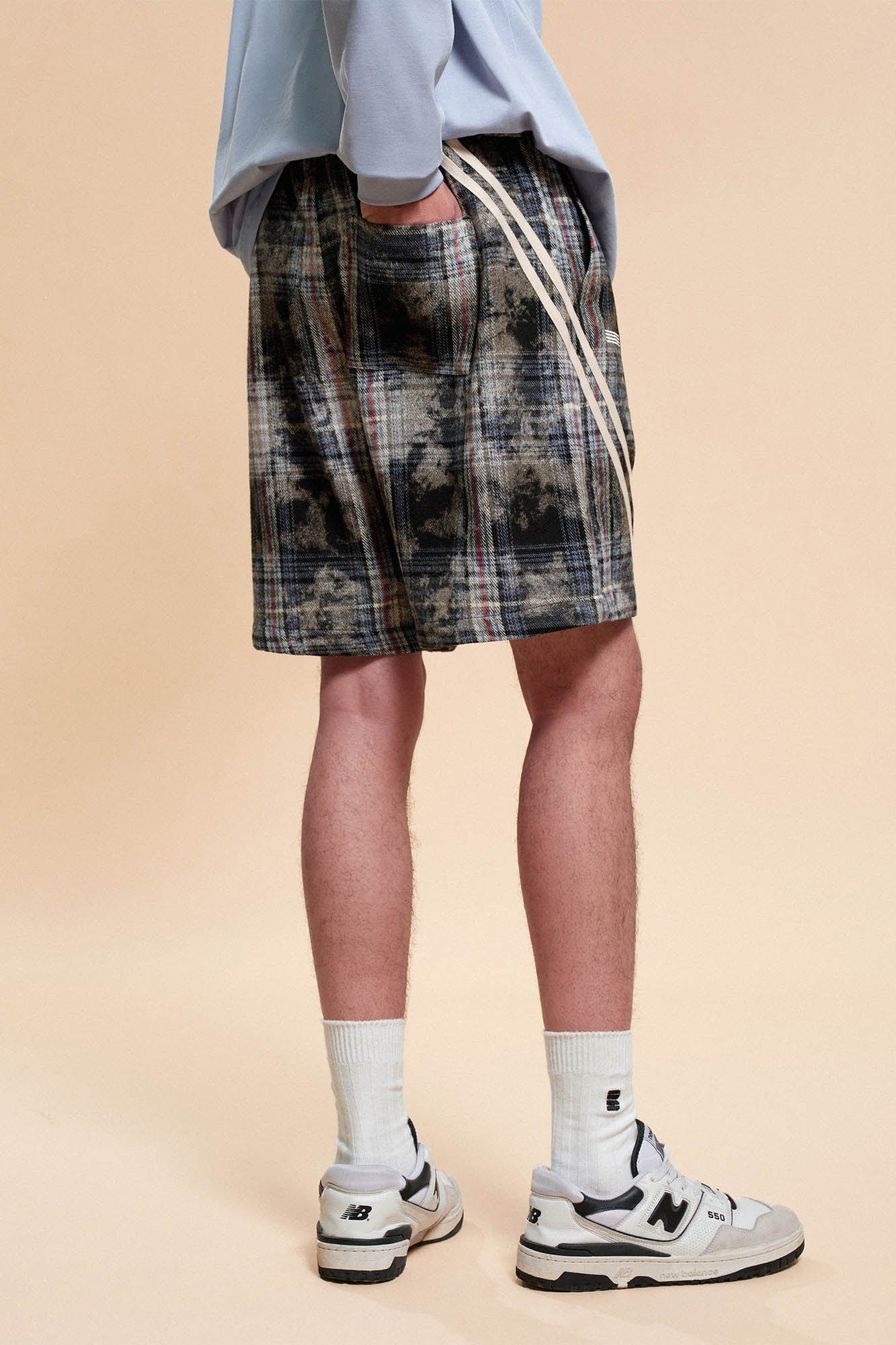 BONELESS Plaid Distressed Drawstring Shorts-Shorts-S-Blue-Free Shipping Leatheretro