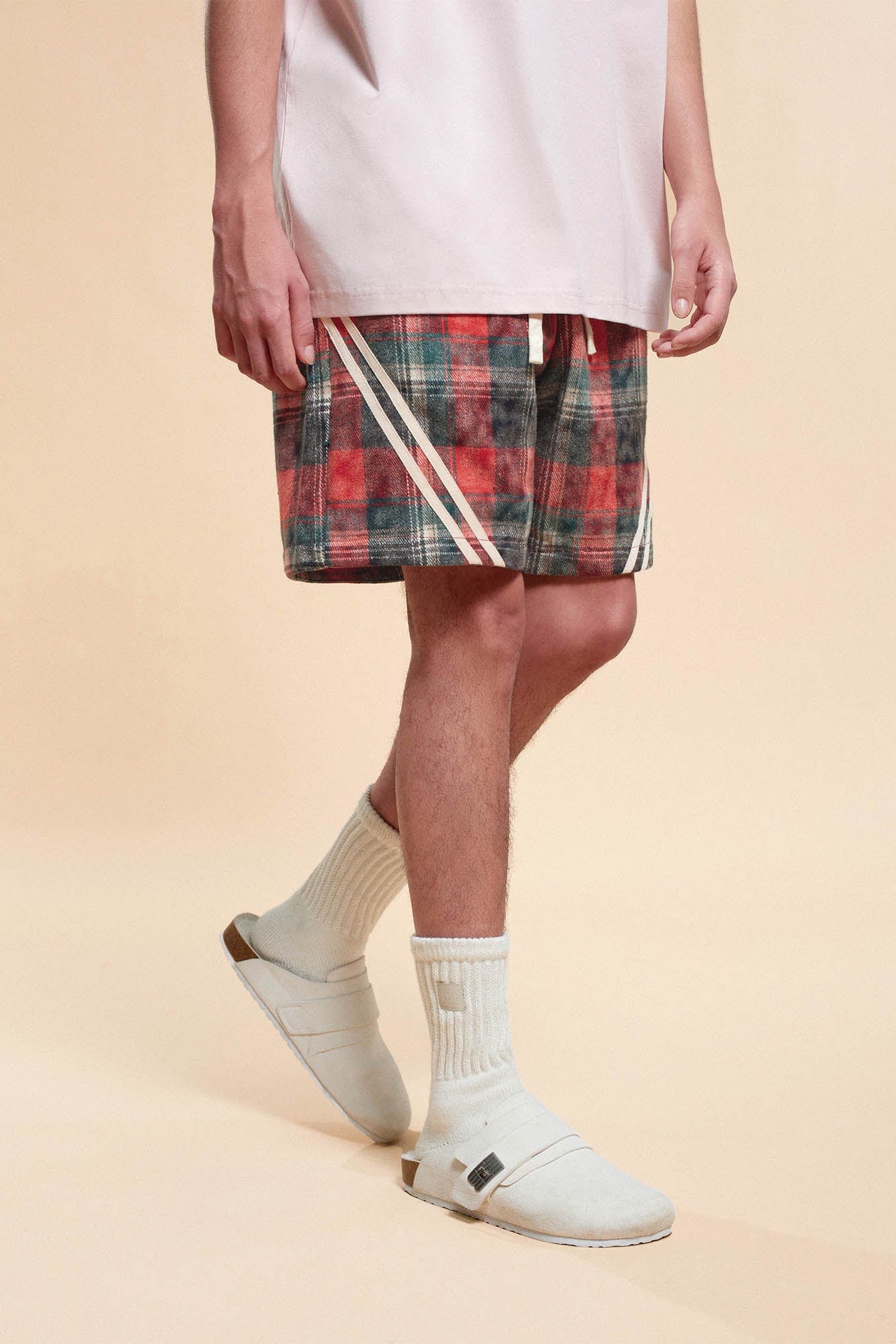 BONELESS Plaid Distressed Drawstring Shorts-Shorts-S-Blue-Free Shipping Leatheretro