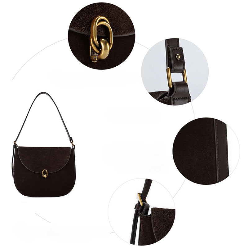 Luxury Suede Leather Women's Underarm Bag-8918棕色（配有两条肩带）-Free Shipping Leatheretro