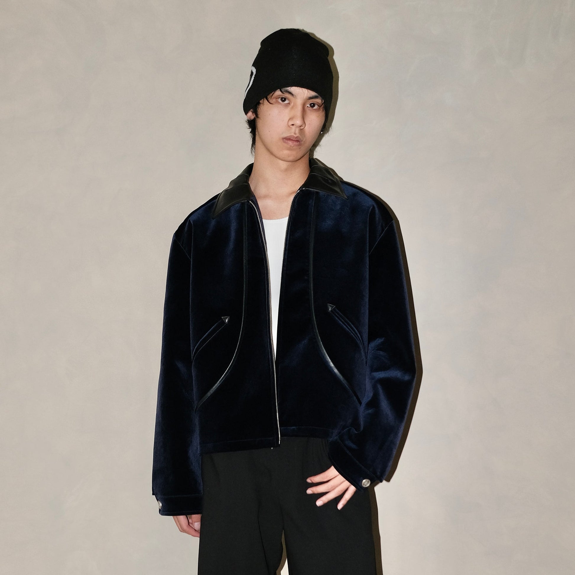 IN EXISTENCE Velvet Faux Leather Collar Jacket-Jacket-S-Free Shipping Leatheretro