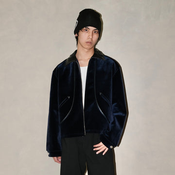 IN EXISTENCE Velvet Faux Leather Collar Jacket-Jacket-S-Free Shipping Leatheretro