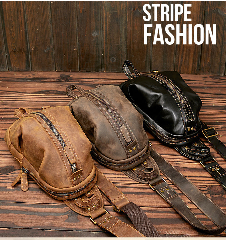 Vintage Crazy Horse Leather Men's Chest Bag-Handbags-Black-12 inches-Free Shipping Leatheretro