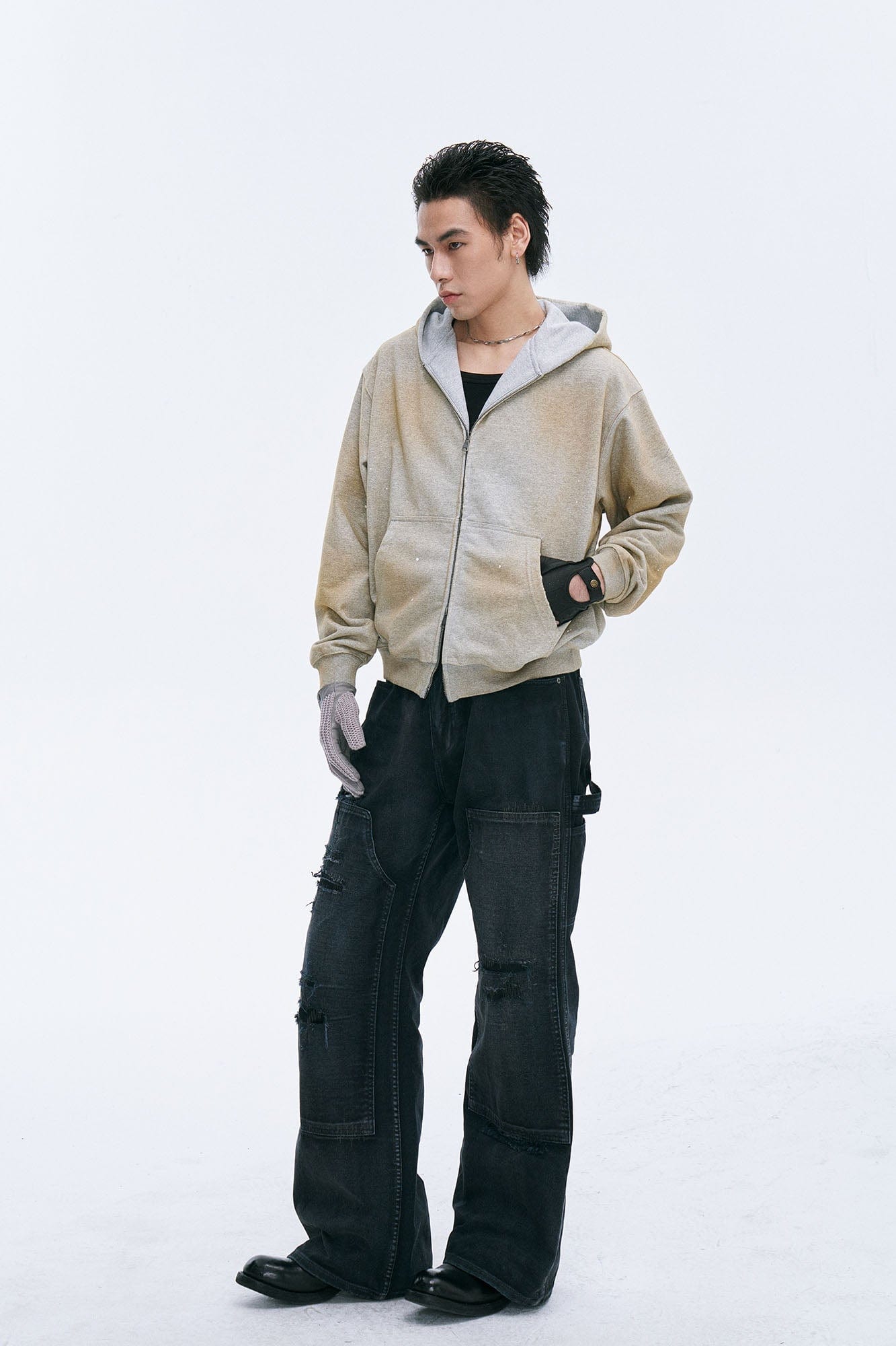 CATSSTAC Rugged Wash Zip Hoodie-Jacket-M-Gray-Free Shipping Leatheretro