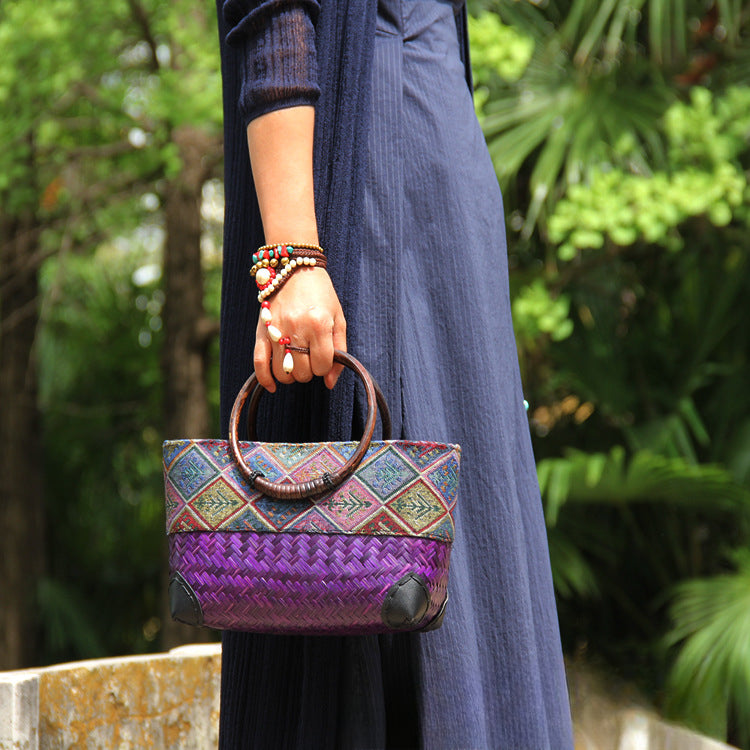 Handwoven Women's Bags – Boho Bamboo & Cotton Tote Bags-Handbags-Orange-Free Shipping Leatheretro