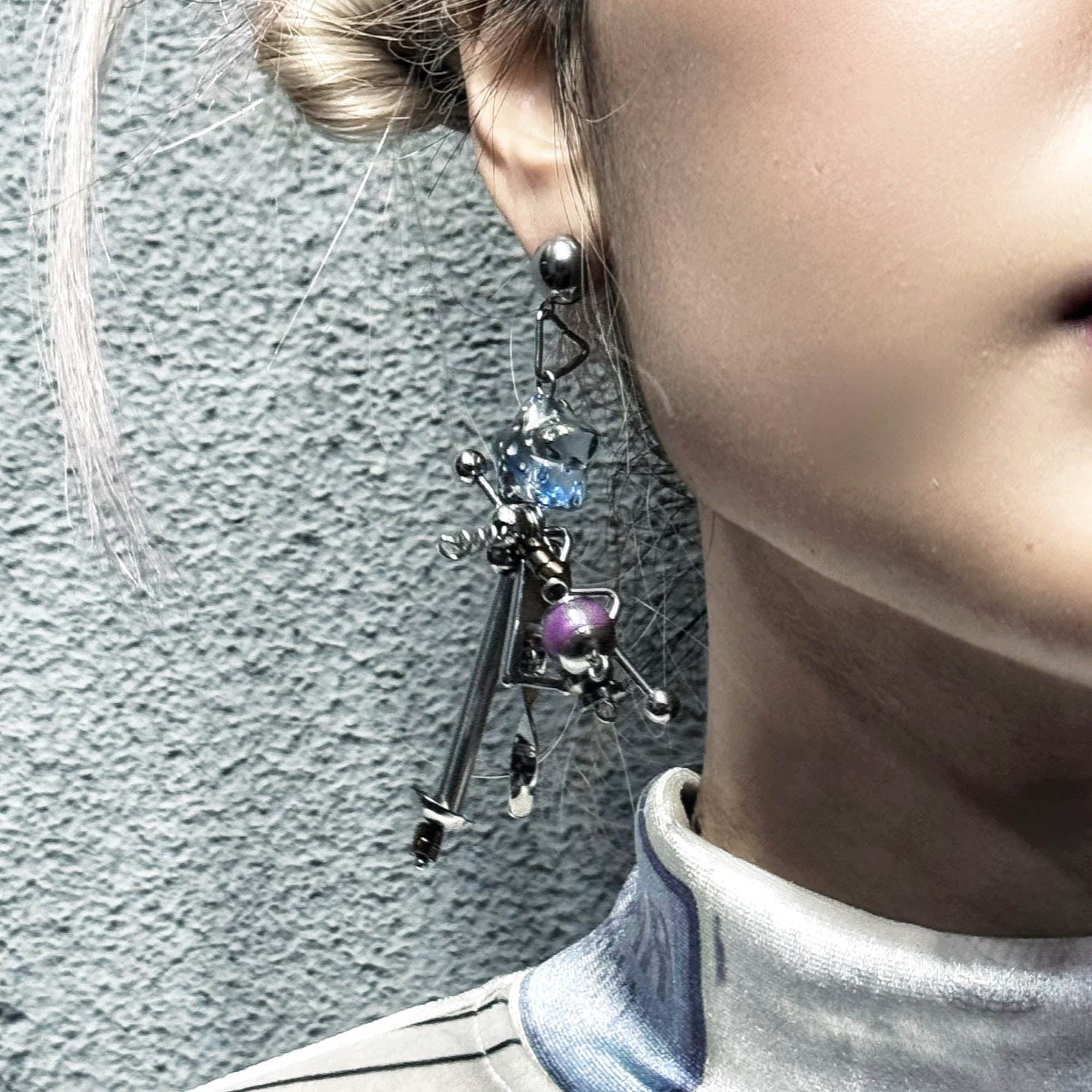 ILLUSORY Space Odyssey Industrial Drop Earrings/ Ear Clip Purple-Earring-Earring(A Pair)-Free Shipping Leatheretro