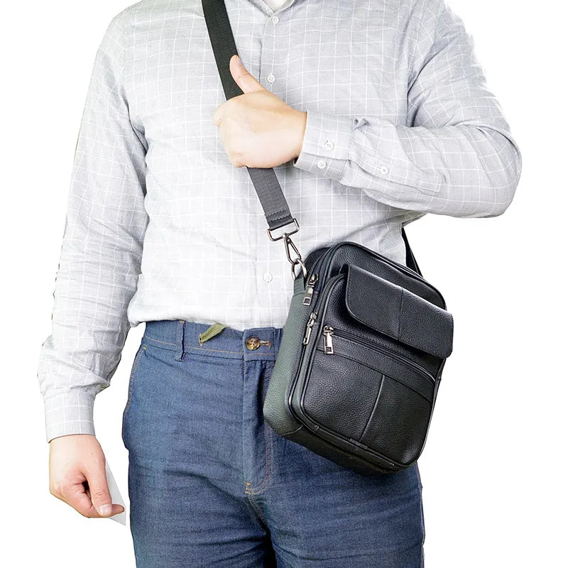 Retro Soft Cowhide Leather Crossbody - Mini Pad Boy Shoulder Bag-Crossbody Bag-Brown Zipper 47-Free Shipping Leatheretro