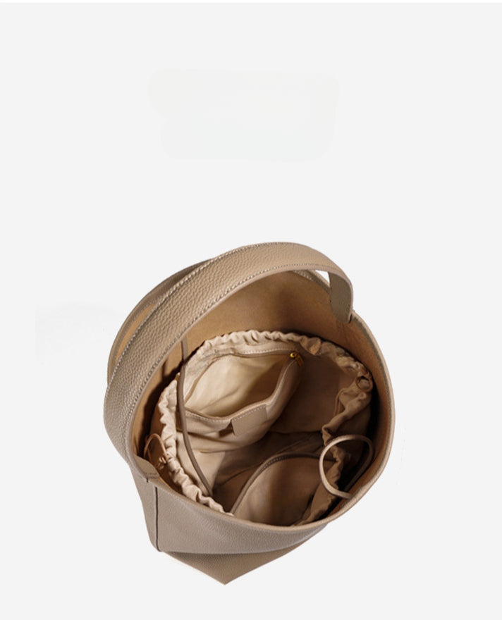 Women's Designer Leather Tote Bag-Handbags-Elephant Grey (Lychee Pattern Cowhide)-Free Shipping Leatheretro