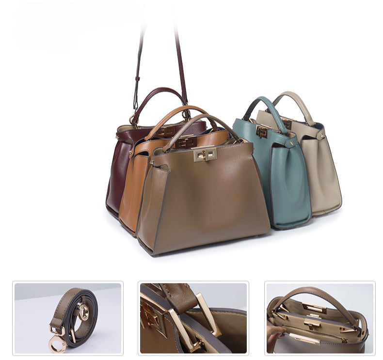 Genuine Leather Large Women’s Crossbody & Handbag-Handbags-Black King Size 39-Free Shipping Leatheretro