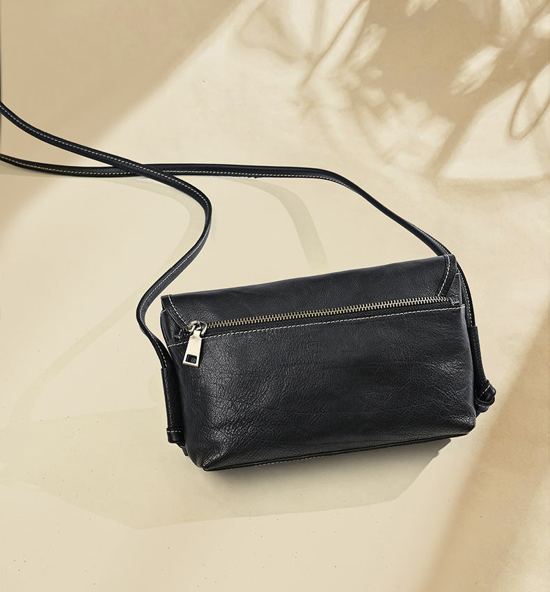 Veg-Tanned Washed Pull-Up Leather Crossbody Bag-crossbody bags-black-Free Shipping Leatheretro