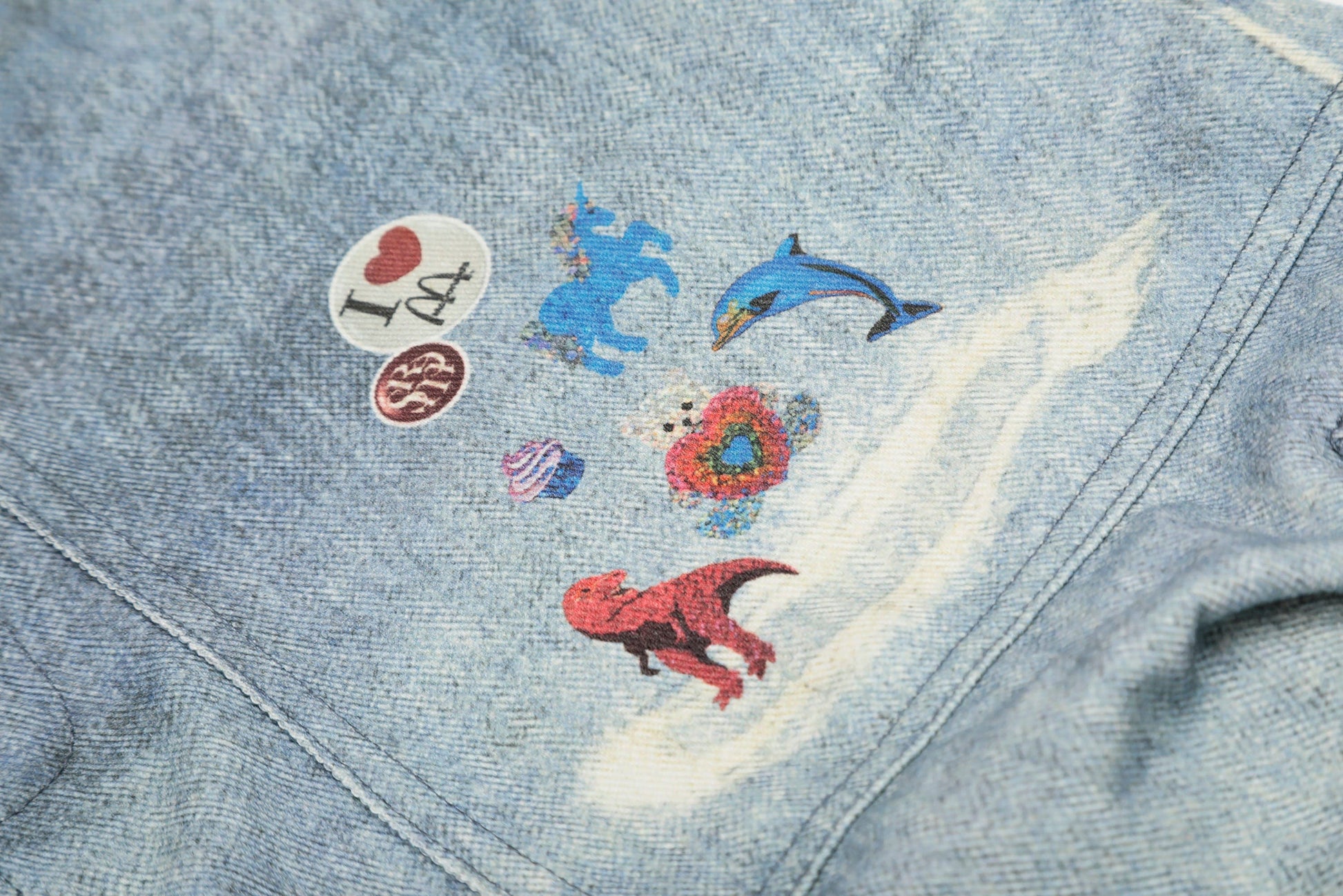 CLP Whimsical Distressed Stickers Cargo Denim Shorts-Shorts-S-Free Shipping Leatheretro