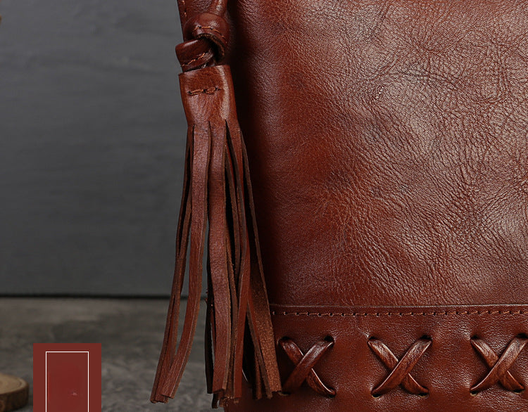 Vintage Full-Grain Cowhide Leather Woven Braided Phone Bag-crossbody bags-Brown-Free Shipping Leatheretro