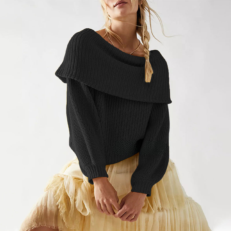 Women's Oversized Off-Shoulder Sweater-black-S-Free Shipping Leatheretro