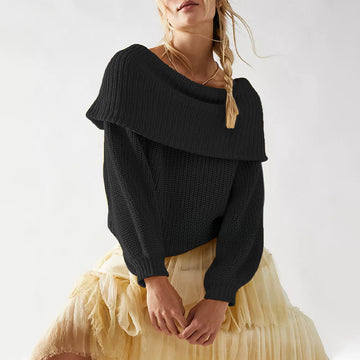 Women's Oversized Off-Shoulder Sweater-black-S-Free Shipping Leatheretro