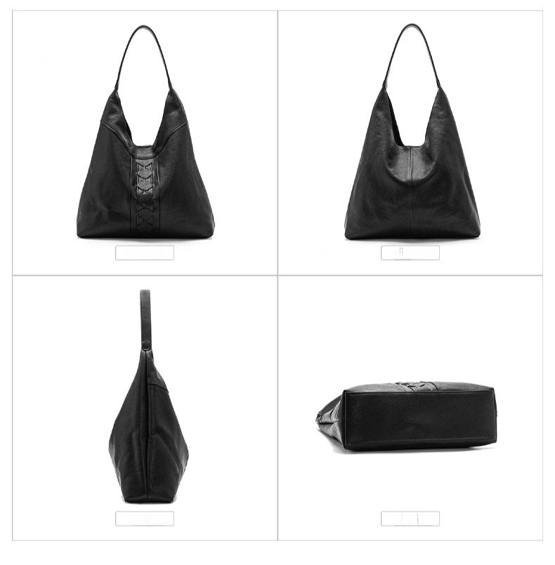 Luxury Genuine Vegetable-Tanned Leather Tote Bag-Black-Free Shipping Leatheretro