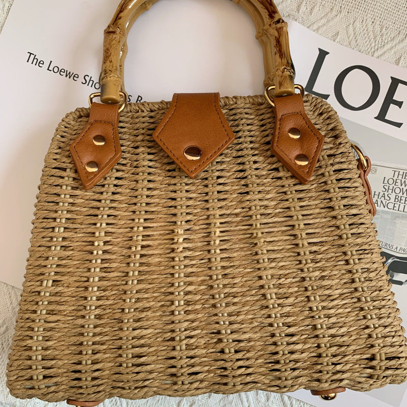 Handwoven Straw & Paper Rope Bag for Women-Khaki-Free Shipping Leatheretro