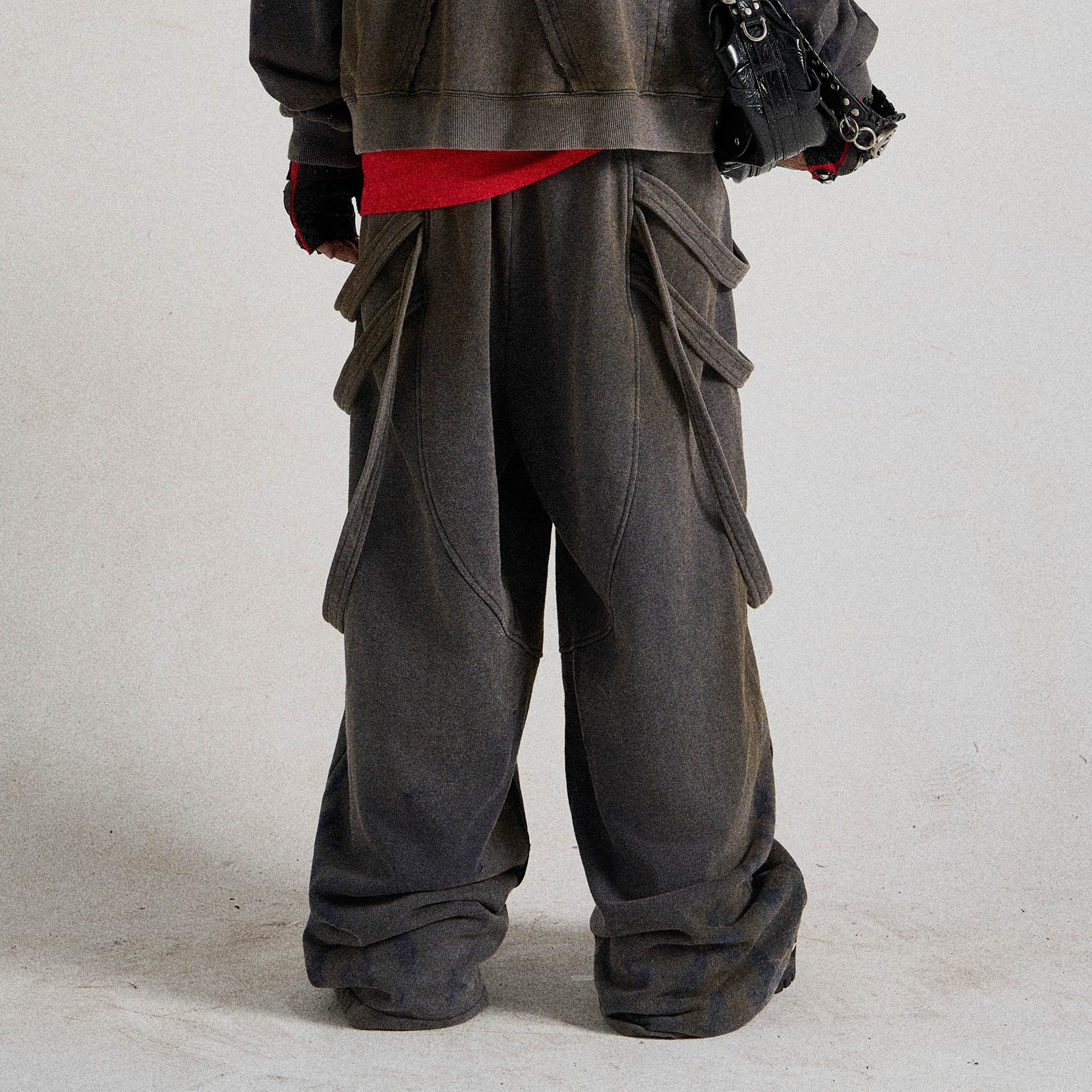 FLYERRER Spliced Multi-Strap Wide-Leg Sweatpants-Pants-S-Free Shipping Leatheretro