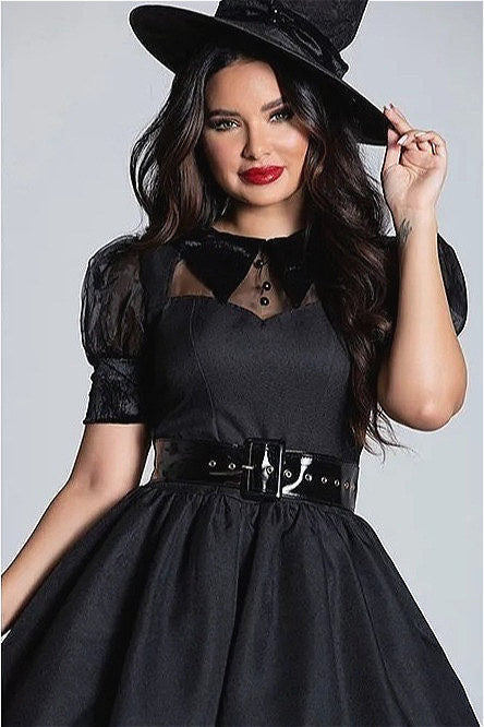 Witch Cosplay Mini Dress Halloween Costume-Halloween costumes-Black-M-Free Shipping Leatheretro