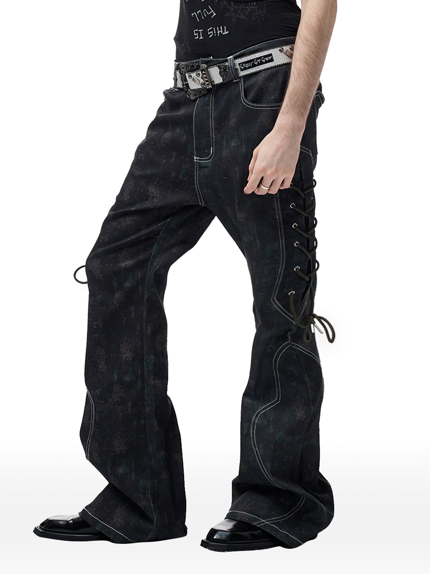 CYCYCY Wasteland Leopard Drawcord Flared Jeans-Jeans-XXS / 27"-Free Shipping Leatheretro