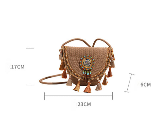 Bohemian Straw Woven Handbag-khaki-Free Shipping Leatheretro