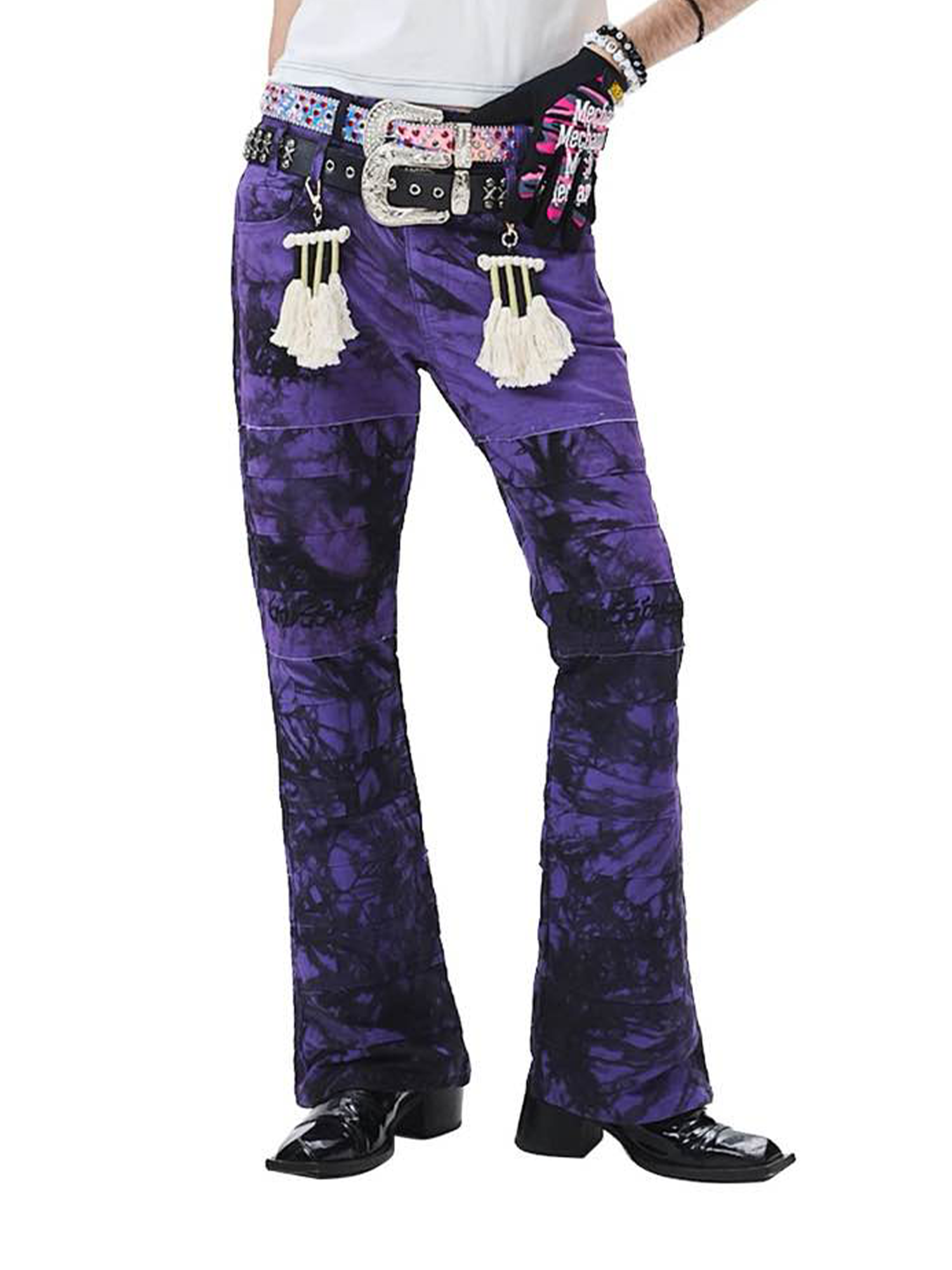 ERISSTOFF Tie-Dye Dual-Waist Flared Jeans-Jeans-S / 29"-Free Shipping Leatheretro