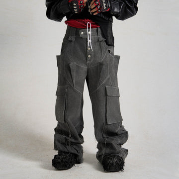 FLYERRER Deconstructed Multi-Pocket Frayed Cargo Pants-Pants-S-Free Shipping Leatheretro