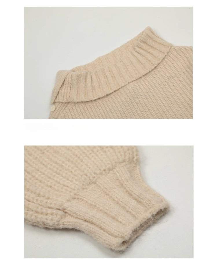 CLP Men's Apricot Cable-Knit Turtleneck Sweater-Apricot-S-Free Shipping Leatheretro