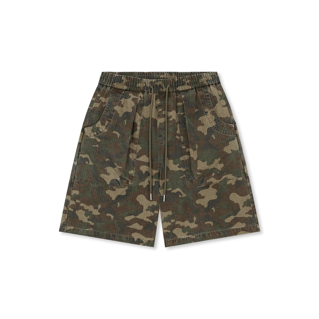BONELESS Camo Grid Pleated Drawstring Shorts-Shorts-S-Free Shipping Leatheretro