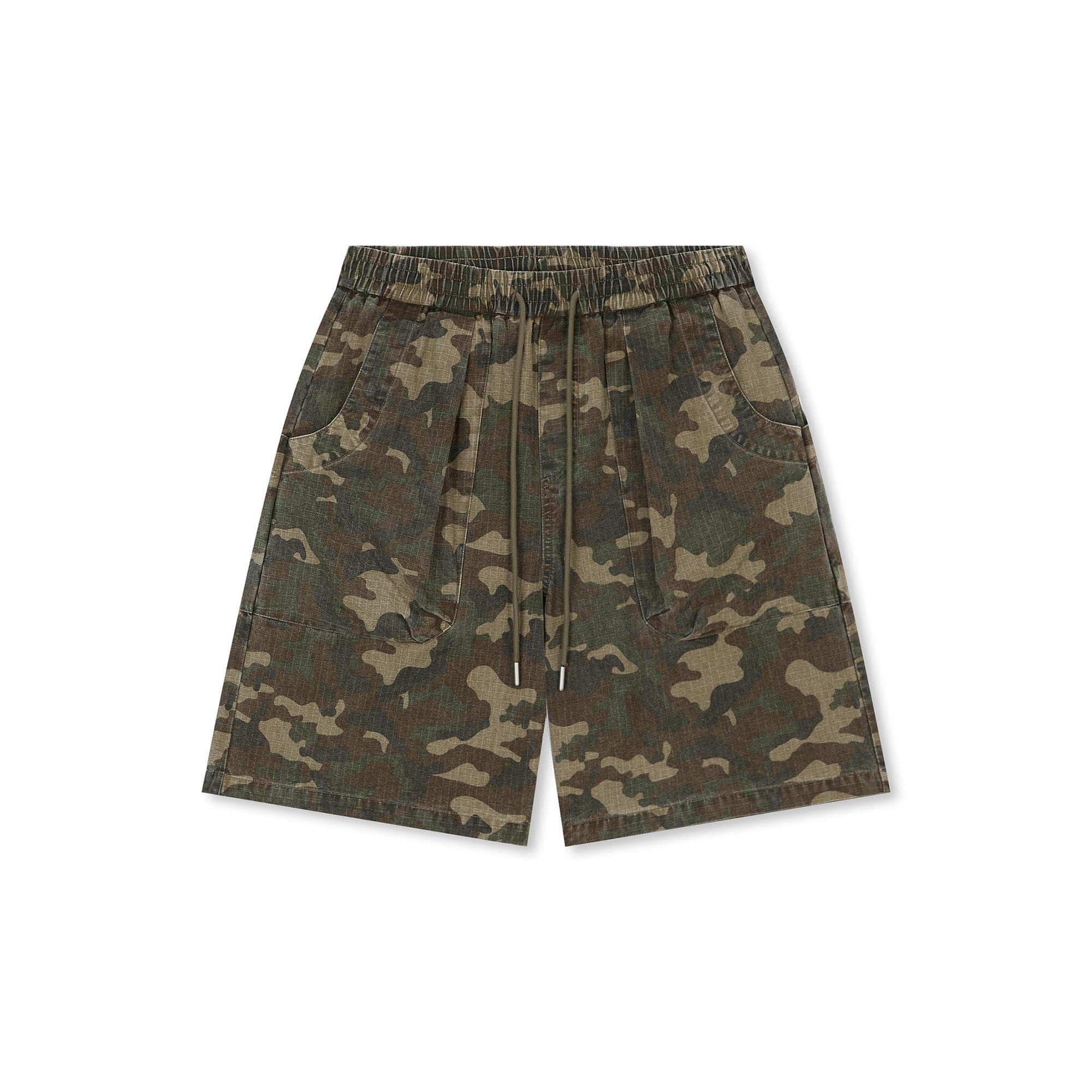 BONELESS Camo Grid Pleated Drawstring Shorts-Shorts-S-Free Shipping Leatheretro